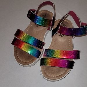 There abouts memory foam Sandals  rainbow holographic velcro